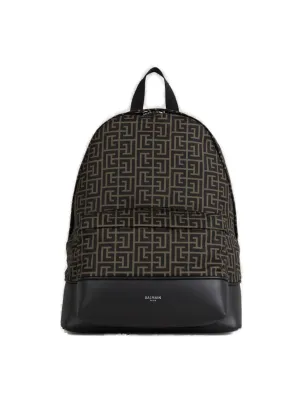 Balmain Monogram Pattern Zipped City Backpack
