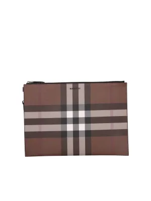 Burberry Logo Detailed Checked Large Clutch Bag