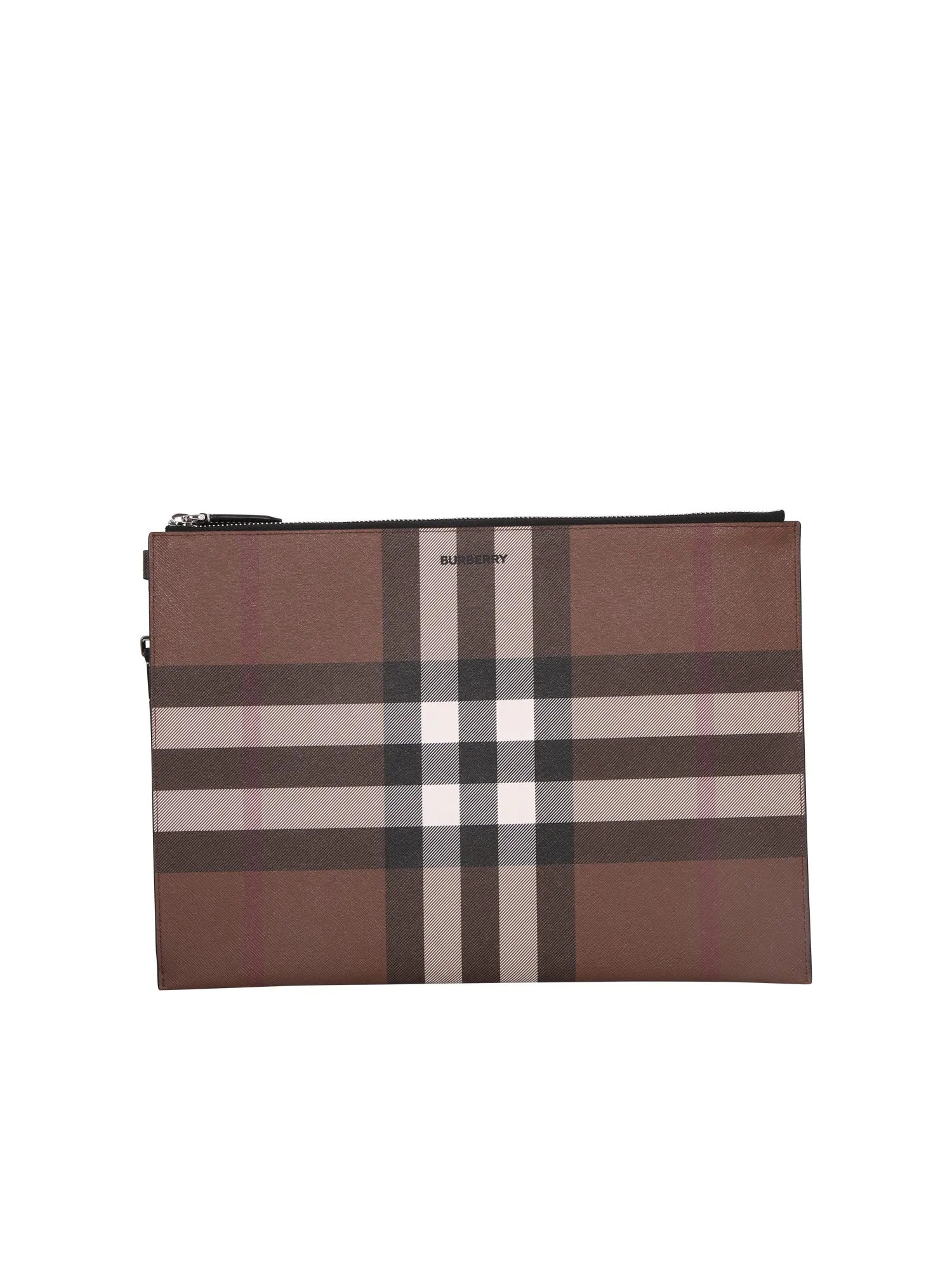Burberry Logo Detailed Checked Large Clutch Bag