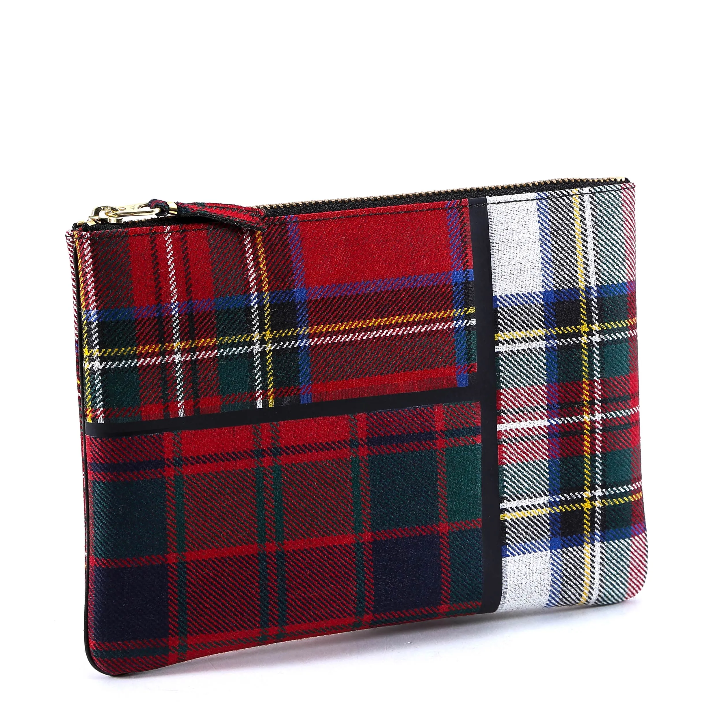 Comme des Garons Wallet Tartan Patchwork Clutch Bag
