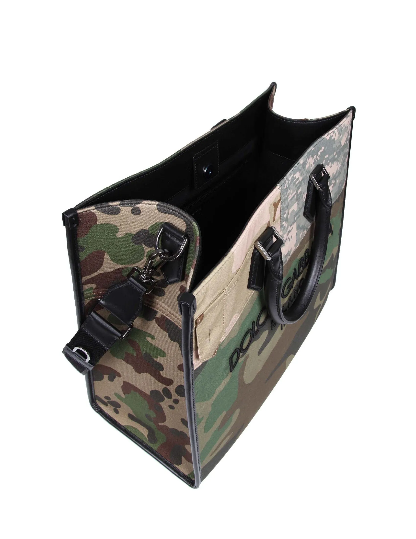 Dolce & Gabbana Camouflage Pattern Logo Embroidered Tote Bag