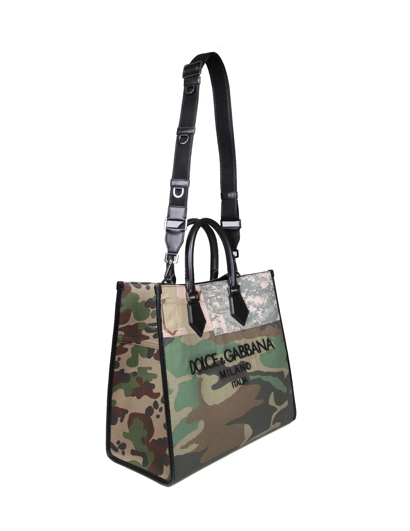 Dolce & Gabbana Camouflage Pattern Logo Embroidered Tote Bag