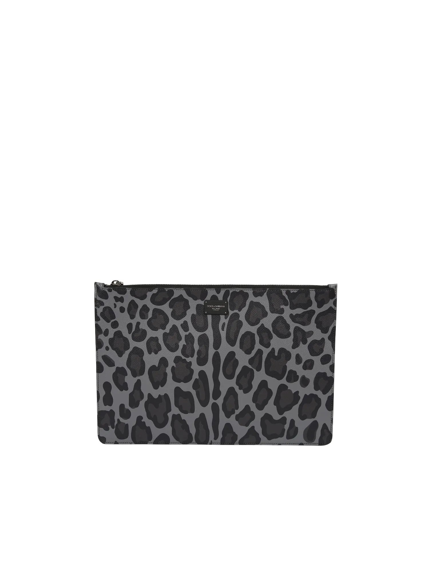 Dolce & Gabbana Logo Patch Animal Print Clutch Bag