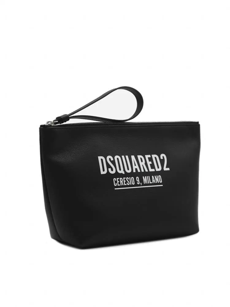 Dsquared2 Logo Printed Zip-Up Clutch Bag