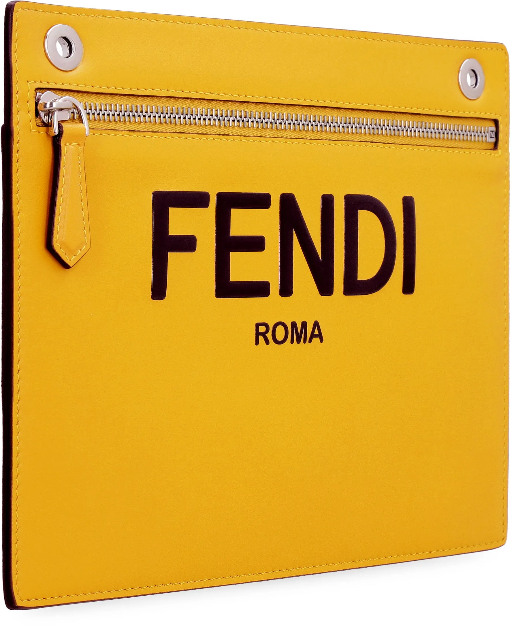 Fendi Logo Embossed Zipped Clutch Bag