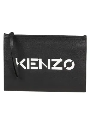 Kenzo Logo Printed Zip-Up Clutch Bag