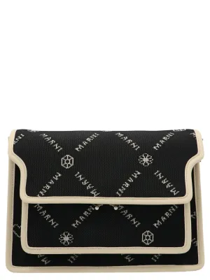 Marni Allover Logo Embroidered Foldover Shoulder Bag