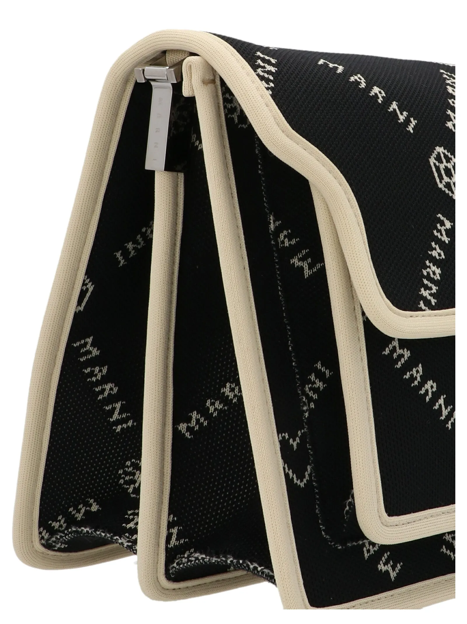 Marni Allover Logo Embroidered Foldover Shoulder Bag