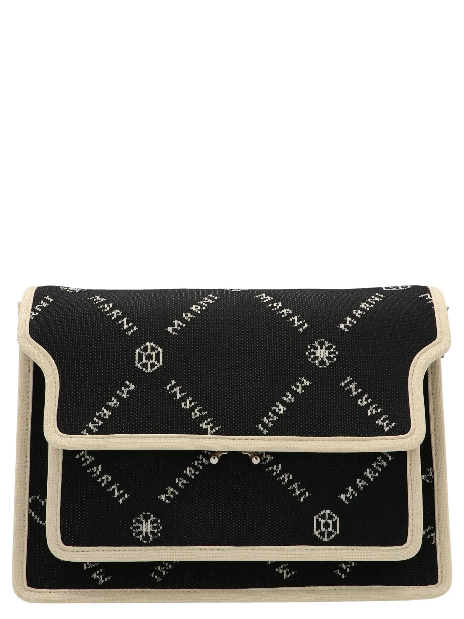 Marni Allover Logo Embroidered Foldover Shoulder Bag