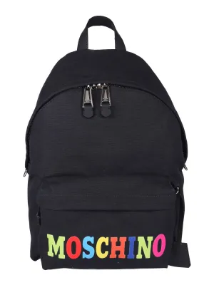 Moschino Logo Flocked Zipped Backpack