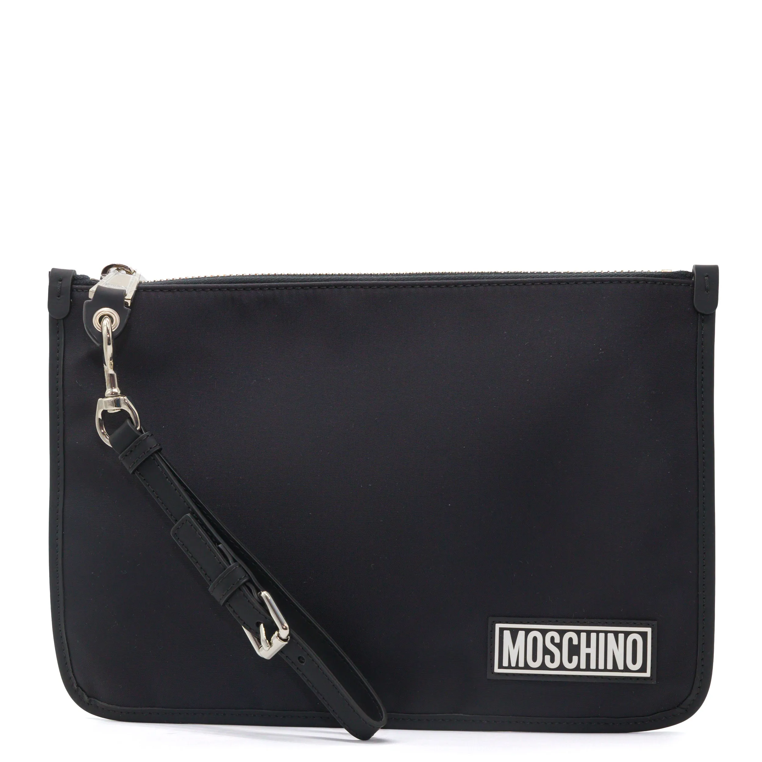 Moschino Logo Patch Zipped Clutch Bag