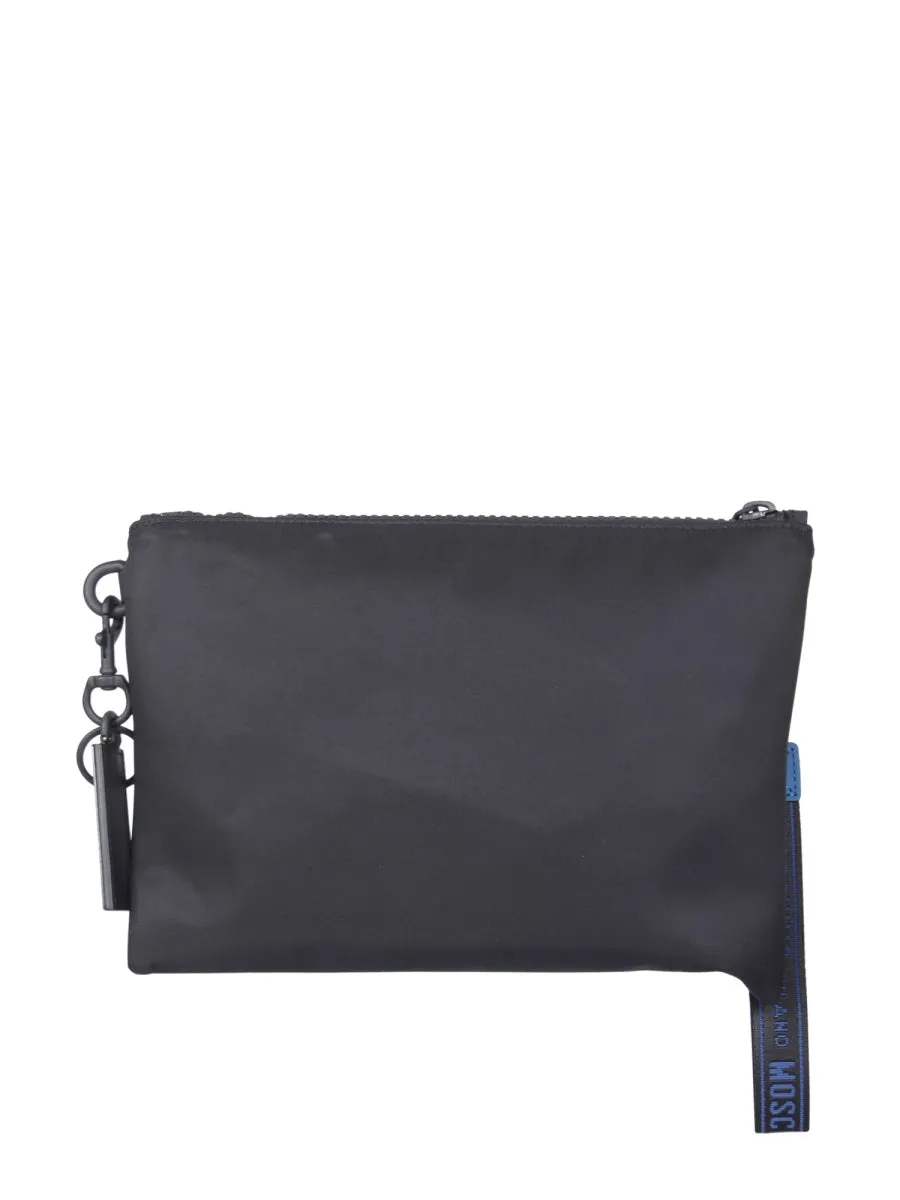 Moschino Logo Patch Zipped Clutch Bag