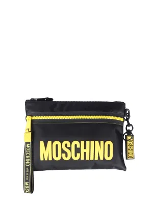Moschino Logo Patch Zipped Clutch Bag