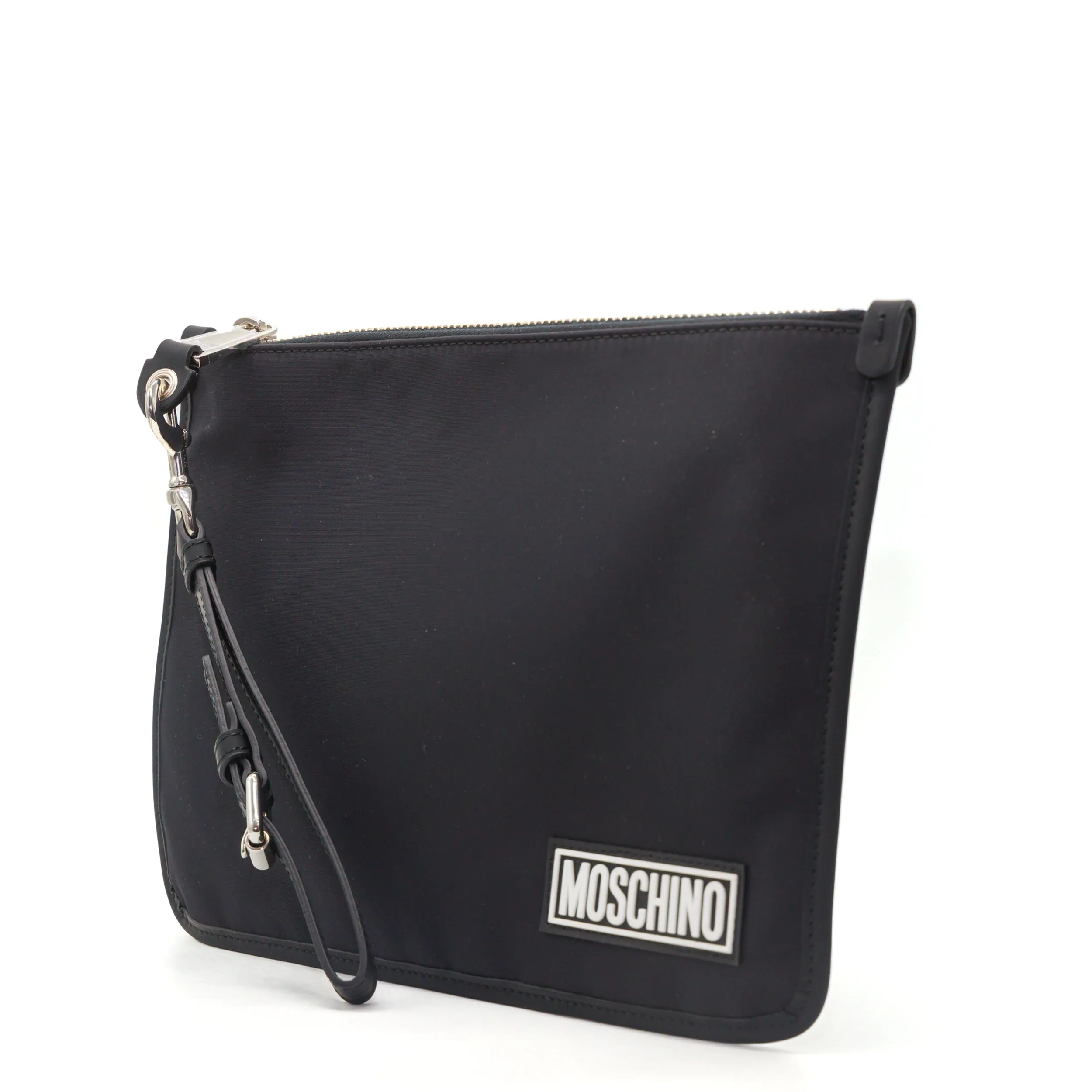 Moschino Logo Patch Zipped Clutch Bag