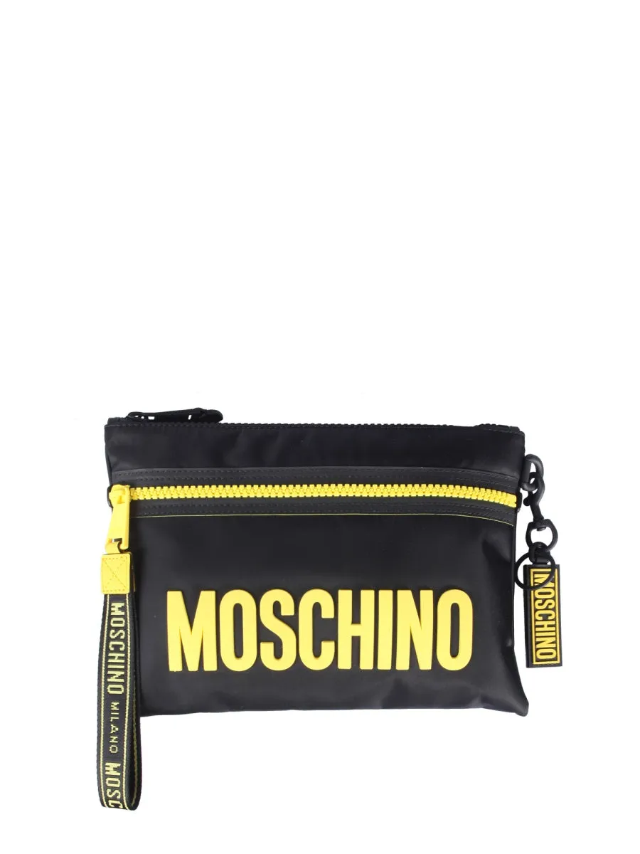 Moschino Logo Patch Zipped Clutch Bag