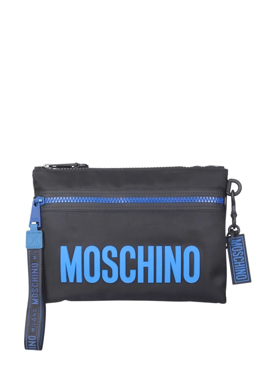 Moschino Logo Patch Zipped Clutch Bag