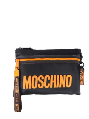 Moschino Logo Patch Zipped Clutch Bag