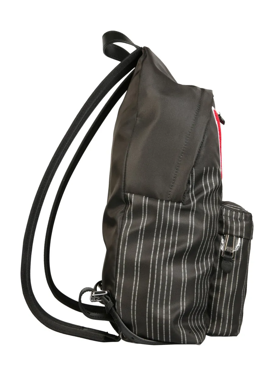 Moschino Pinstriped Logo Patch Backpack