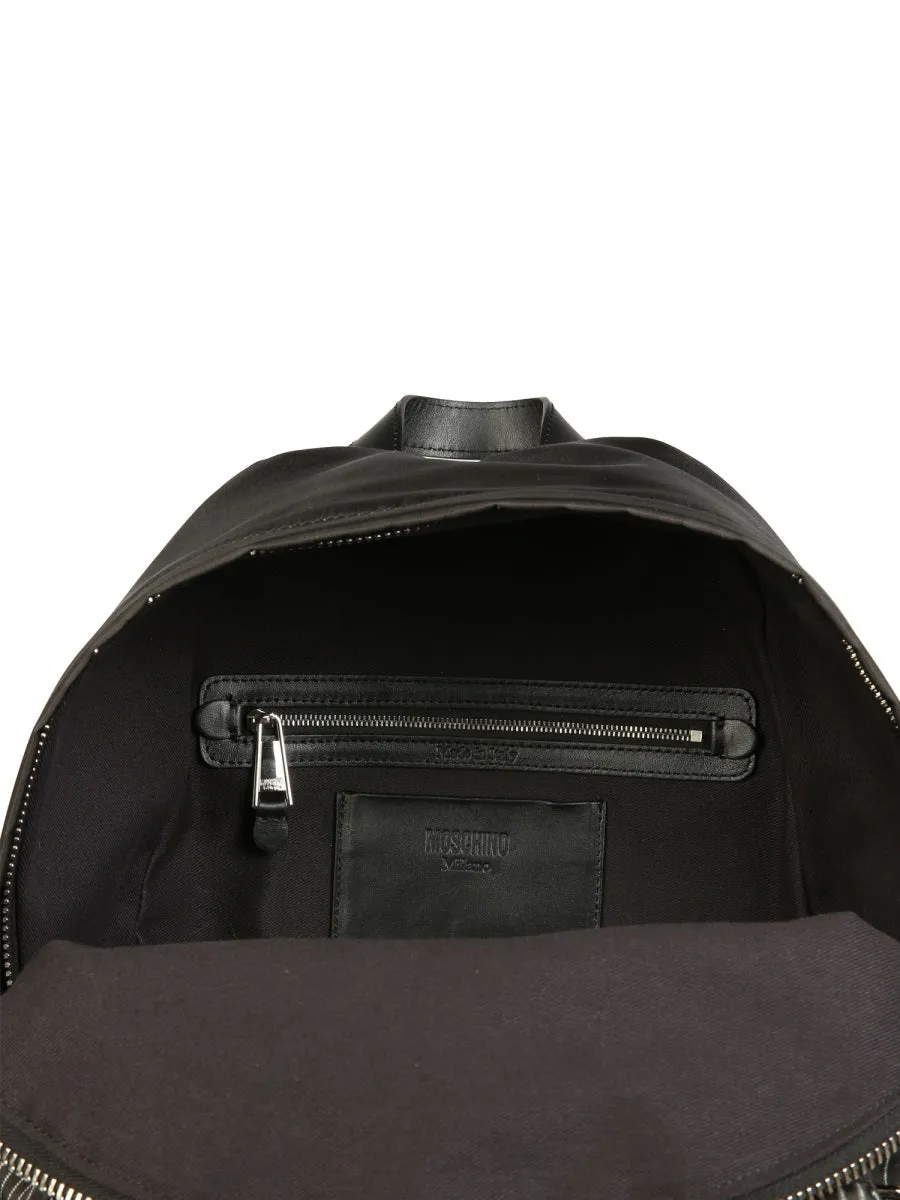Moschino Pinstriped Logo Patch Backpack
