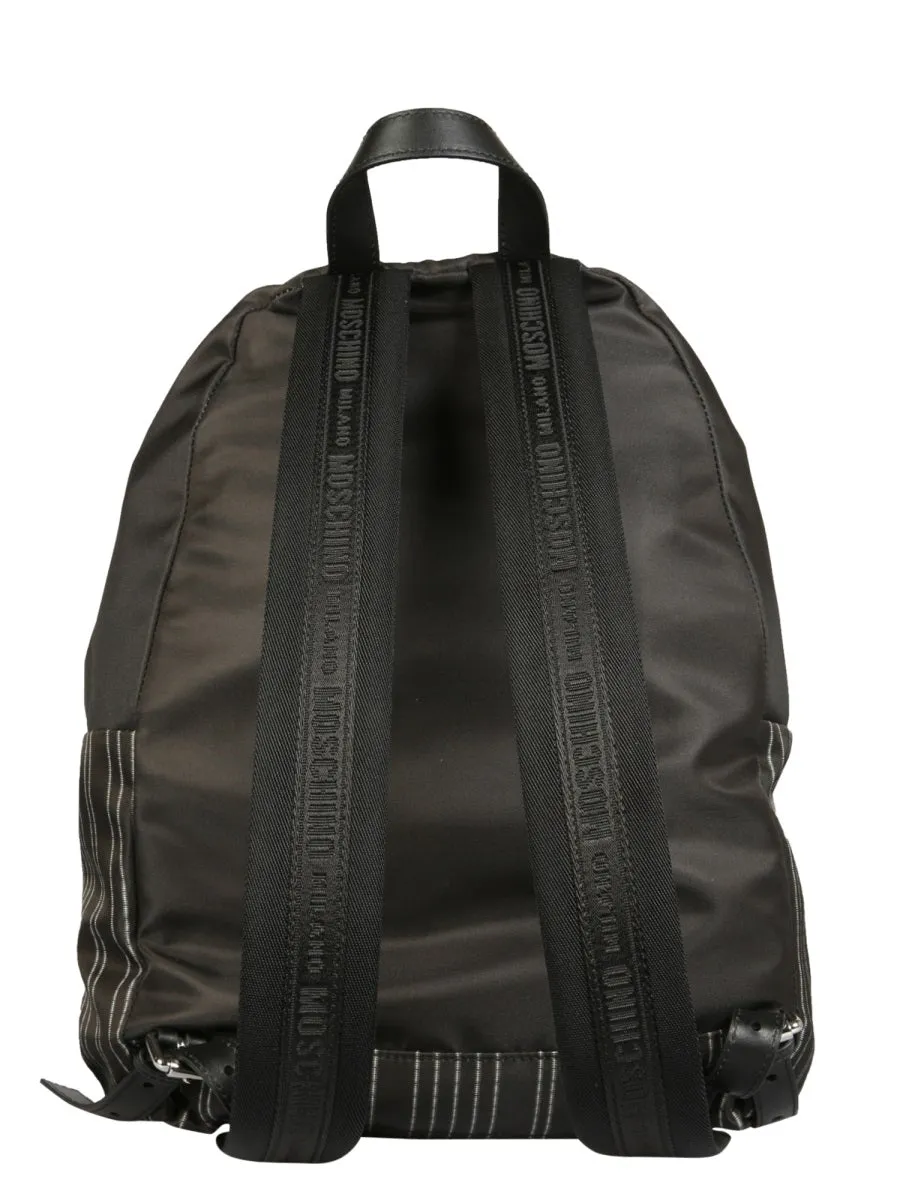 Moschino Pinstriped Logo Patch Backpack