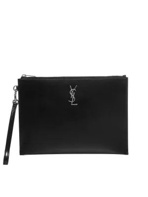 Saint Laurent Logo Plaque Zipped Clutch Bag