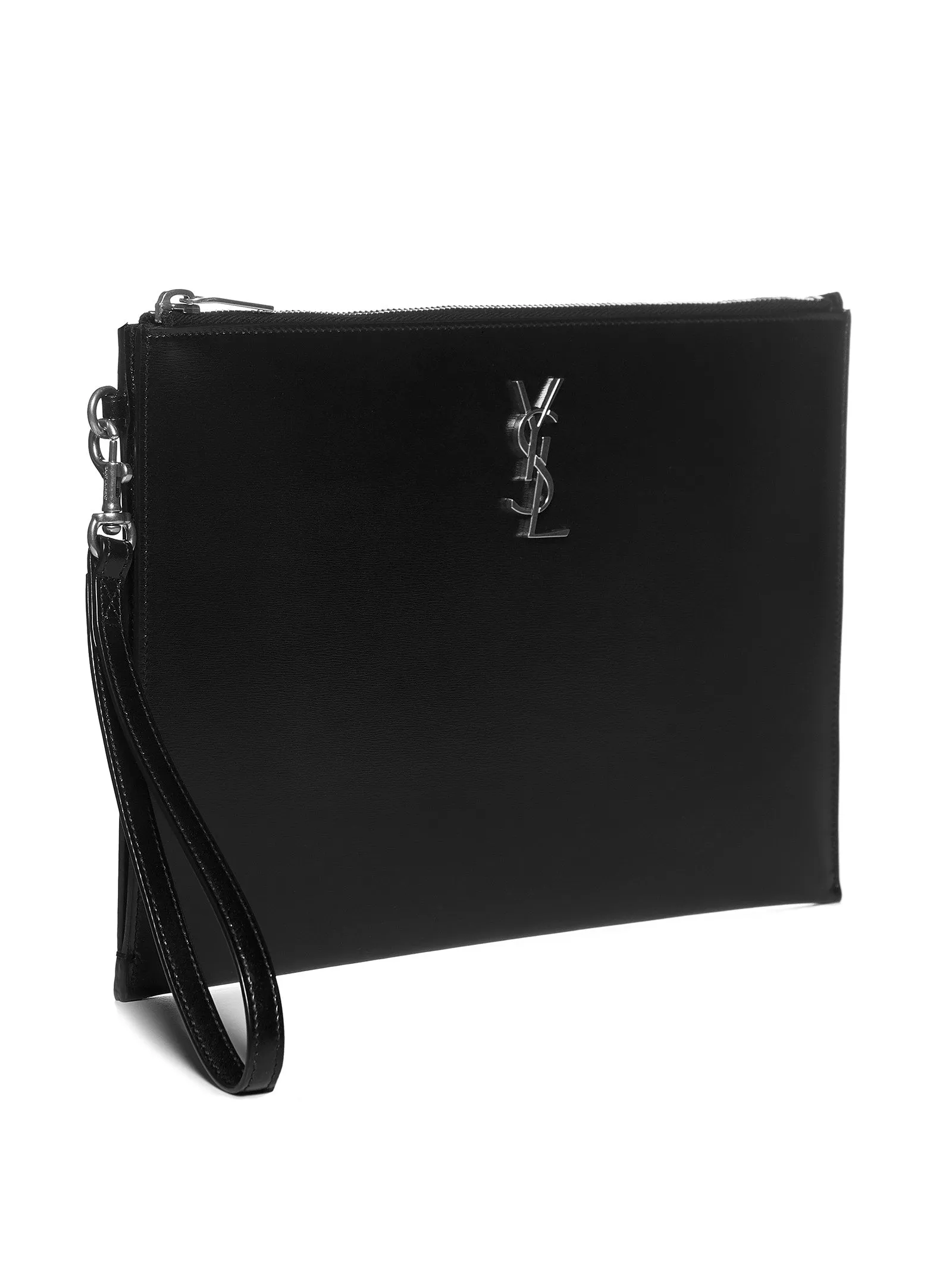 Saint Laurent Logo Plaque Zipped Clutch Bag