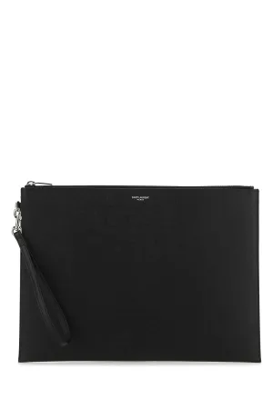 Saint Laurent Logo Printed Zipped Clutch Bag