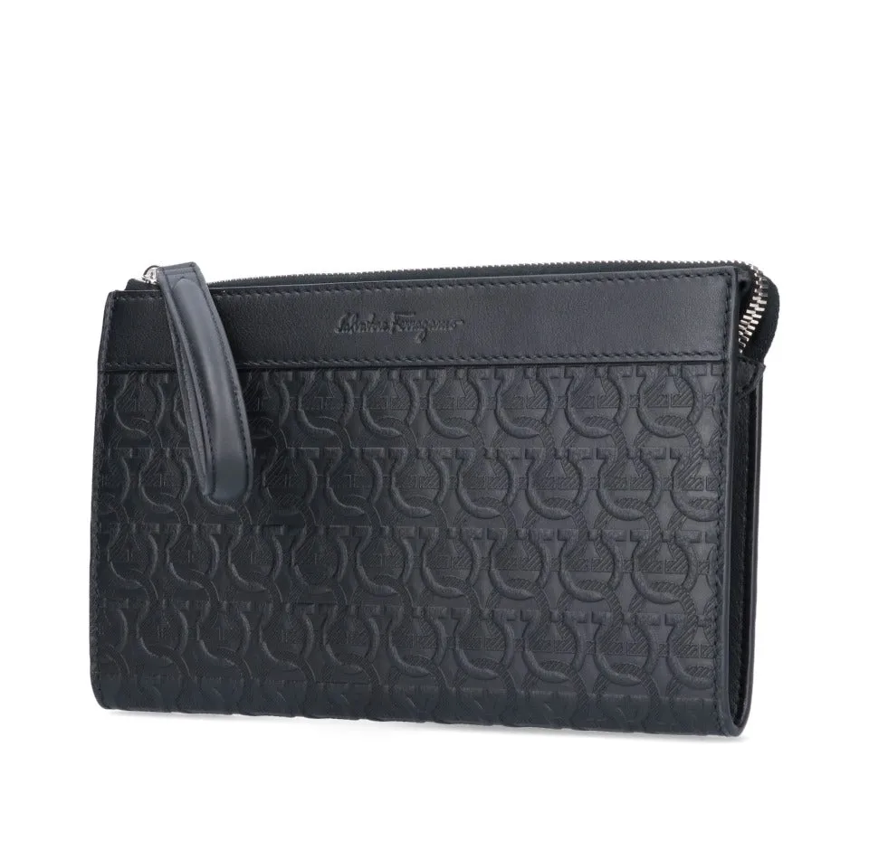 Salvatore Ferragamo Monogram Pattern Embossed Clutch Bag