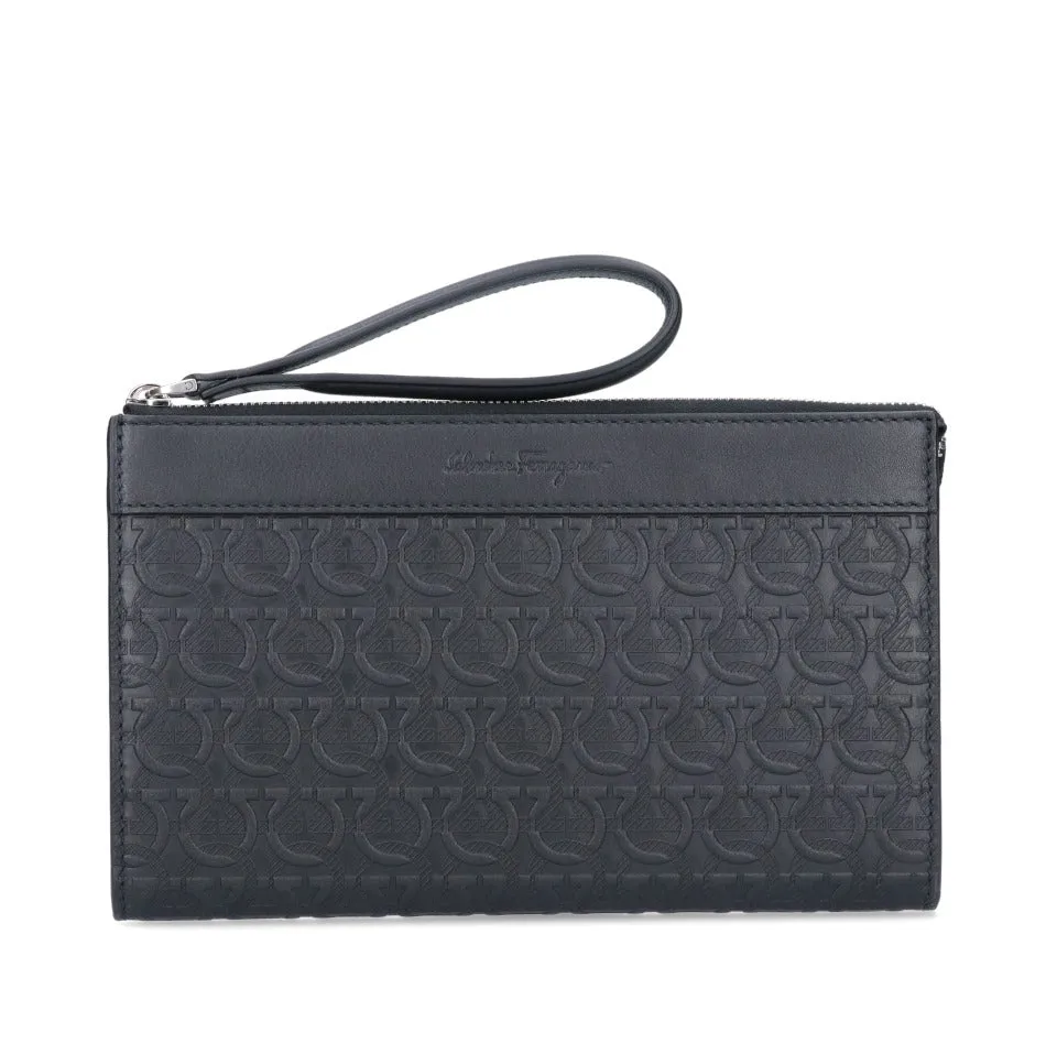 Salvatore Ferragamo Monogram Pattern Embossed Clutch Bag