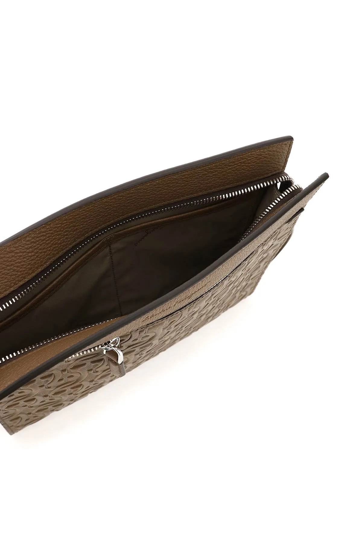Salvatore Ferragamo Travel Logo Embossed Handled Clutch Bag