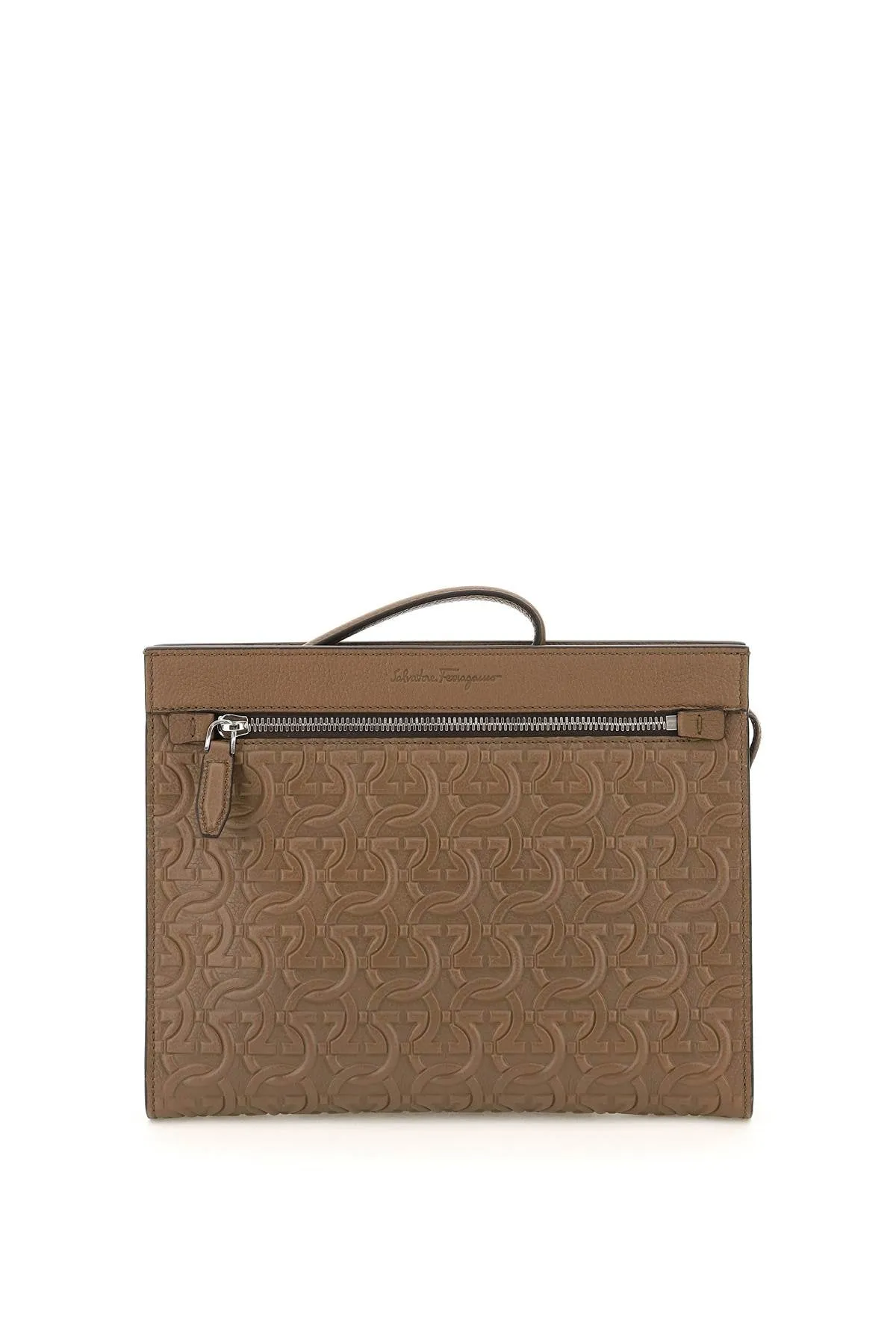 Salvatore Ferragamo Travel Logo Embossed Handled Clutch Bag