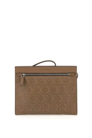 Salvatore Ferragamo Travel Logo Embossed Handled Clutch Bag
