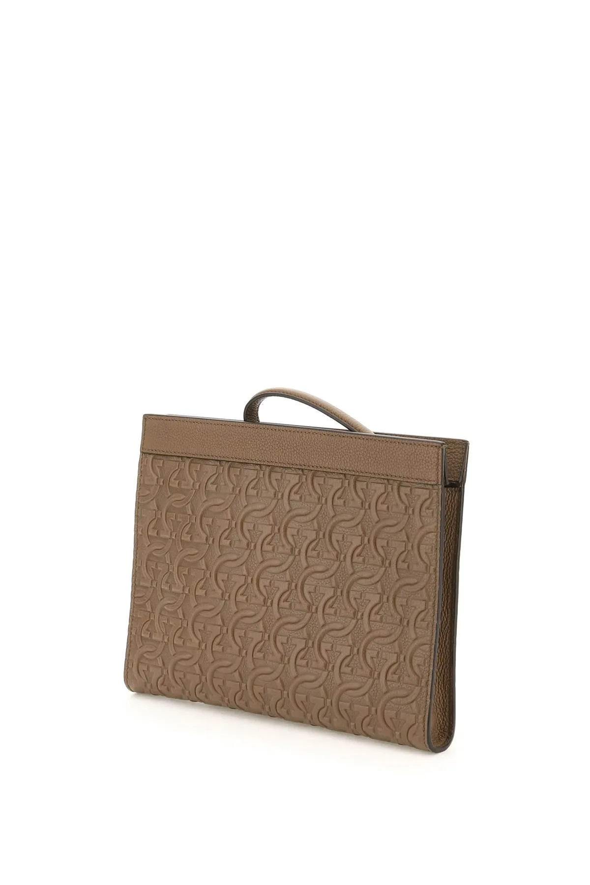 Salvatore Ferragamo Travel Logo Embossed Handled Clutch Bag