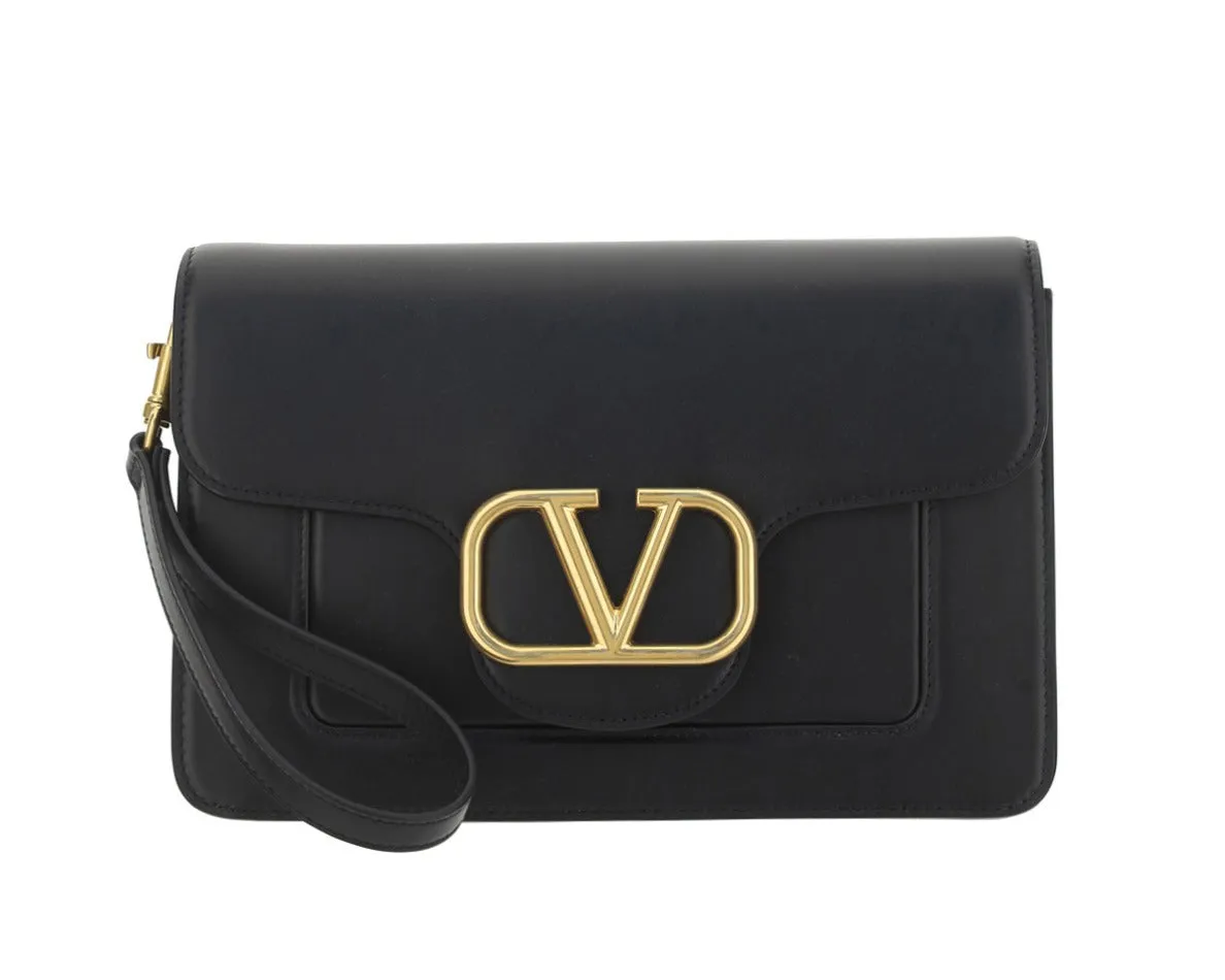 Valentino Garavani Logo Plaque Fold-Over Clutch Bag