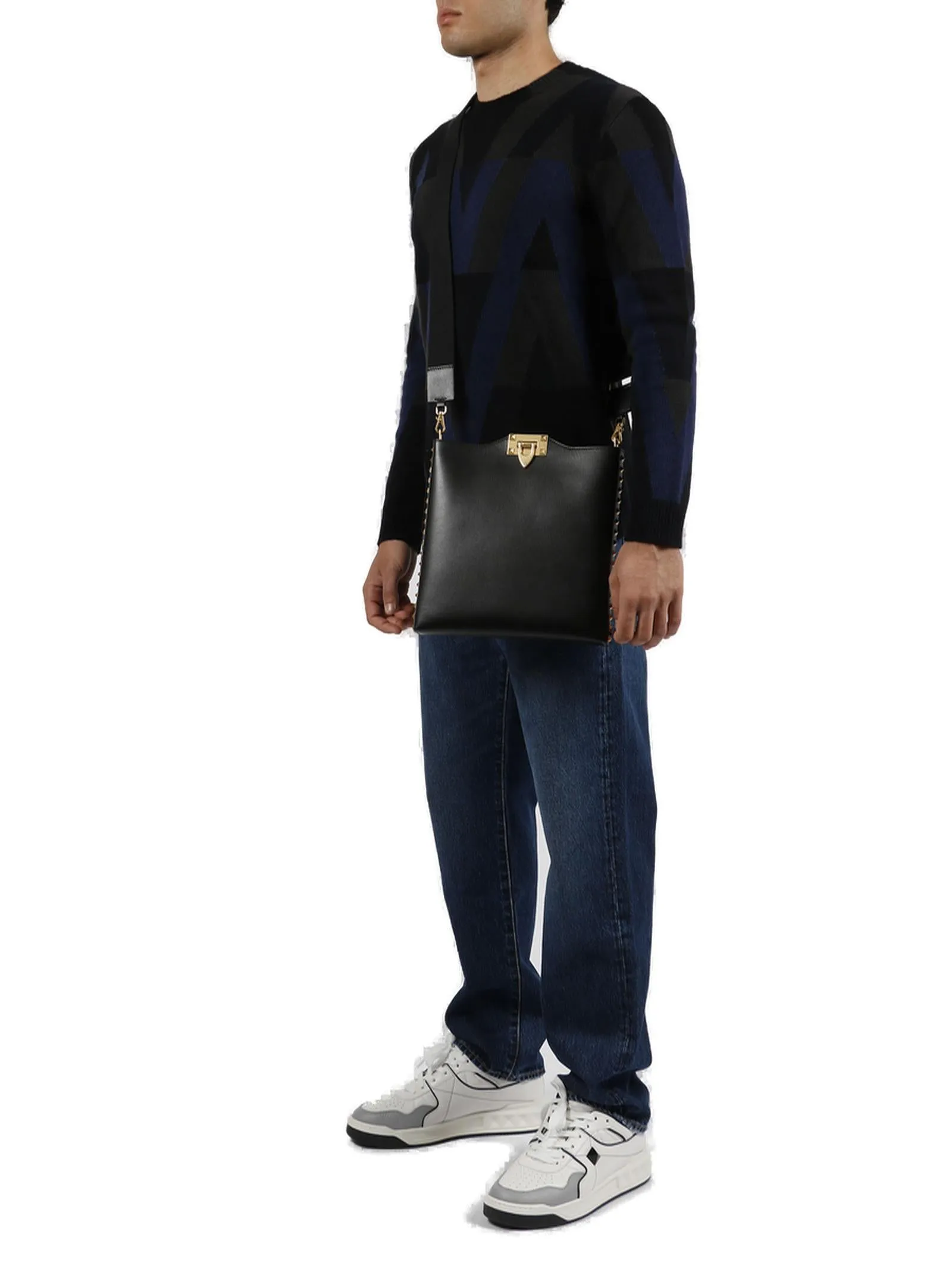 Valentino Garavani Rockstud Logo Print Messenger Bag