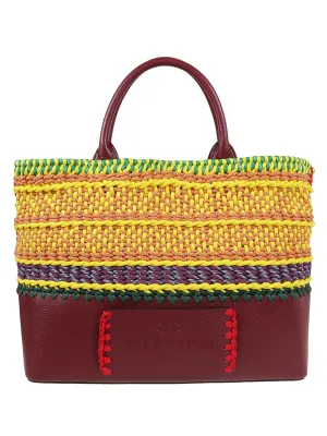 Valentino Logo Embossed Medium Interwoven Tote Bag