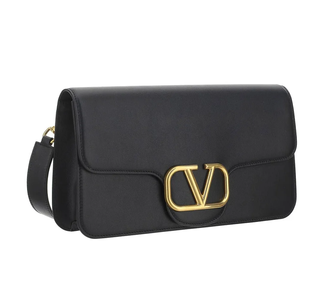 Valentino Logo Plaque Fold-Over Messenger Bag